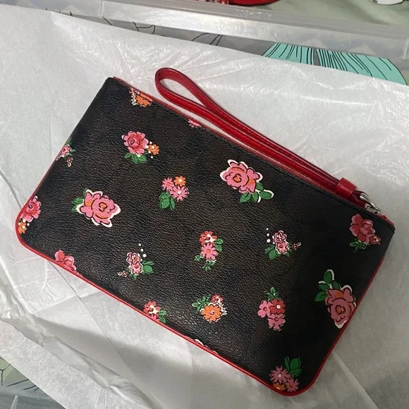 Coach Floral Brown & Black Wristlet Clutch - Picture 2 of 5